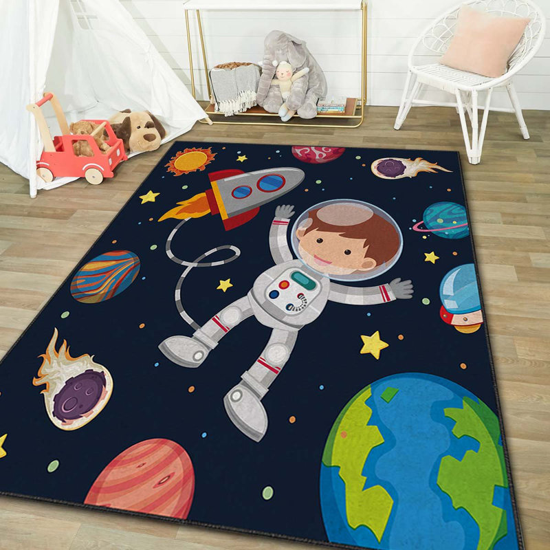 Rectangle Machine Woven Polyester Area Rug in Blue/Red/Brown, Rectangle 2'7" x 4'7"