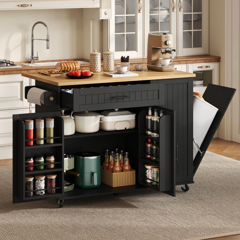 93 cm W Kitchen Island with Top, Black