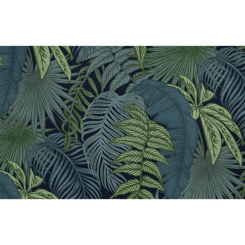 Nuit tropicale audacieuse et exotique avec des feuilles bleu sarcelle, L 120 po x l 192 po