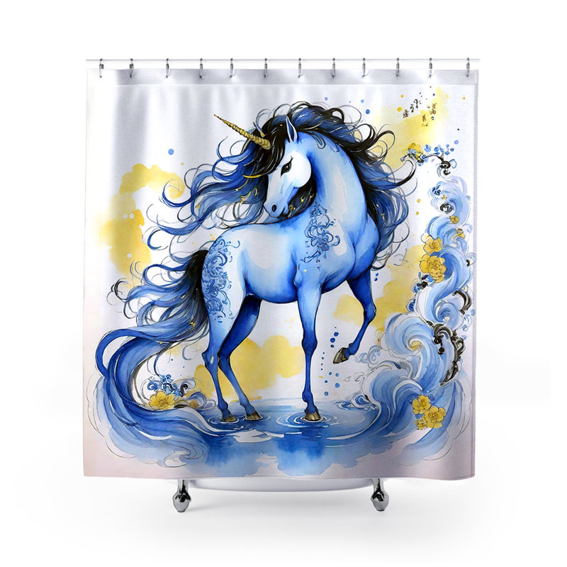 Blue Unicorn Shower Curtain