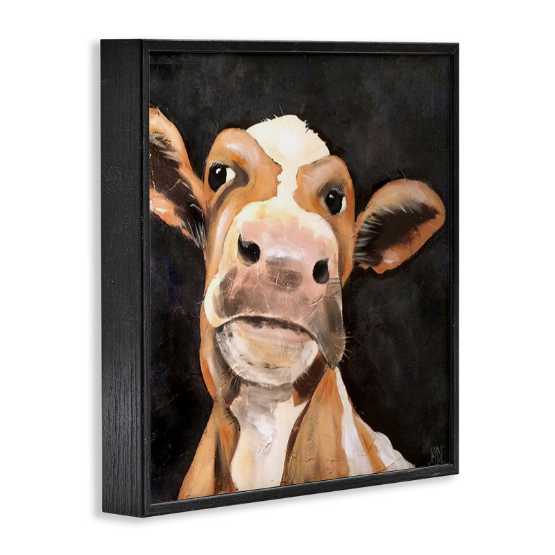 Vache champêtre sur estampe numérique par Jade Reynolds, Giclée encadrée noir minuit, H 17 po x l 17 po