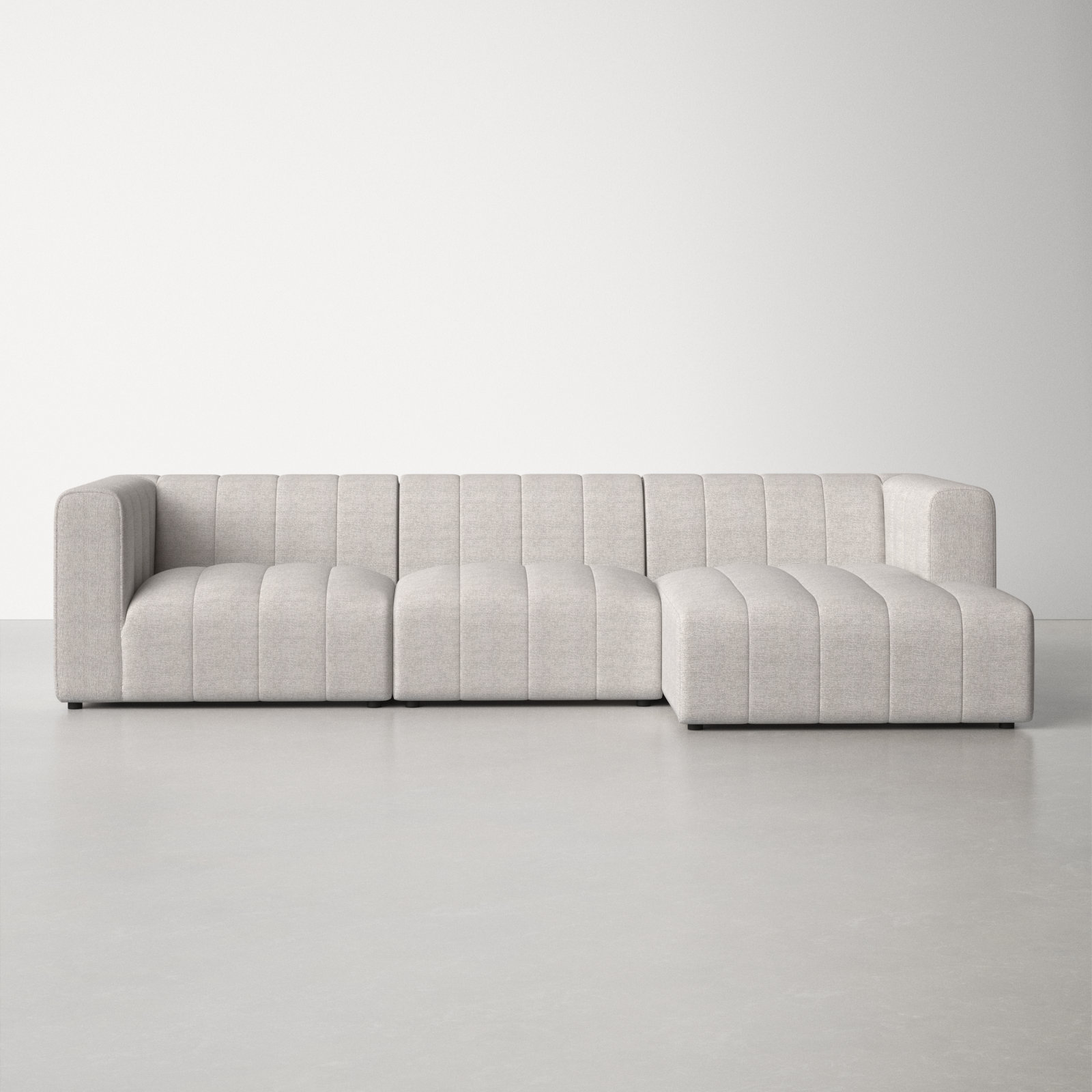 Bowry Modular Upholstered Chaise L-Sectional, Right Hand Facing, Light Gray Napa Sandstone Polyester, Black