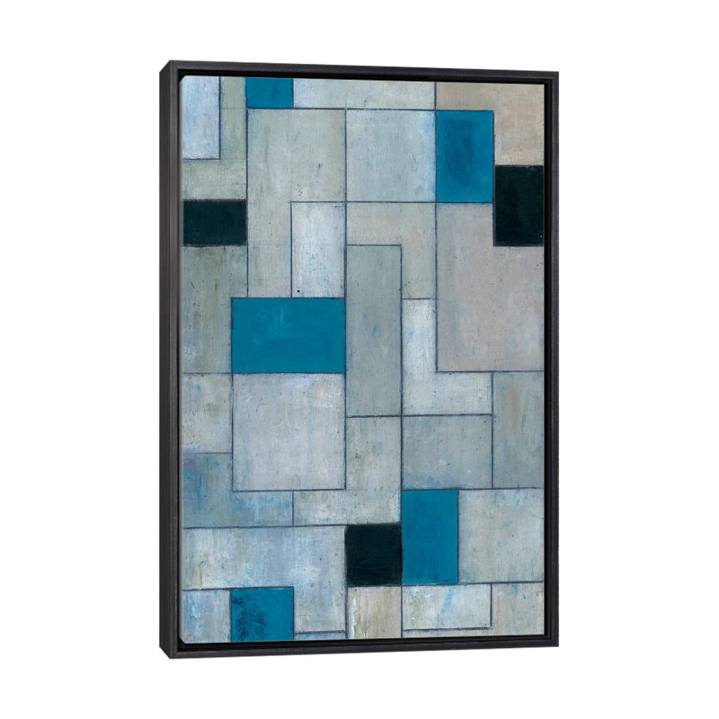 «Gray Matters Black and Blue» par Stephen Cimini, H 60 po x l 40 po x P 1,5 po, Toile avec cadre noir patiné