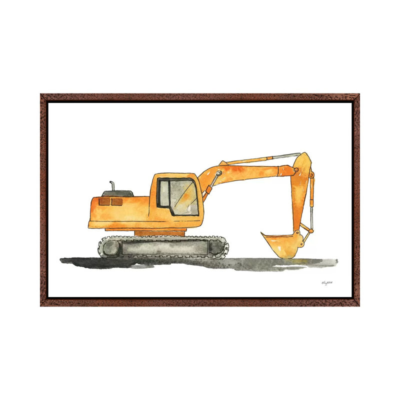 Excavator by Kelsey McNatt - Painting on Canvas, Classic Brown Wood Framed, 66.04cm H x 101.6cm W x 3.81cm D