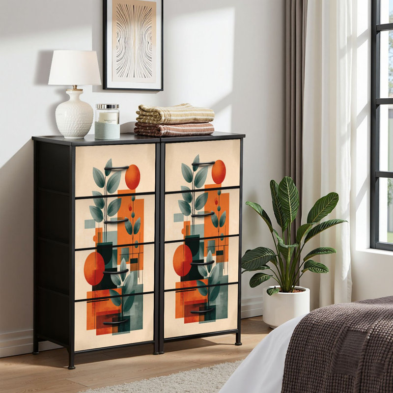 Commode 4 tiroirs pour chambre à coucher, commode étroite, plateau en bois et structure en fer de travail 18 po x 37,5 po - (l x H)