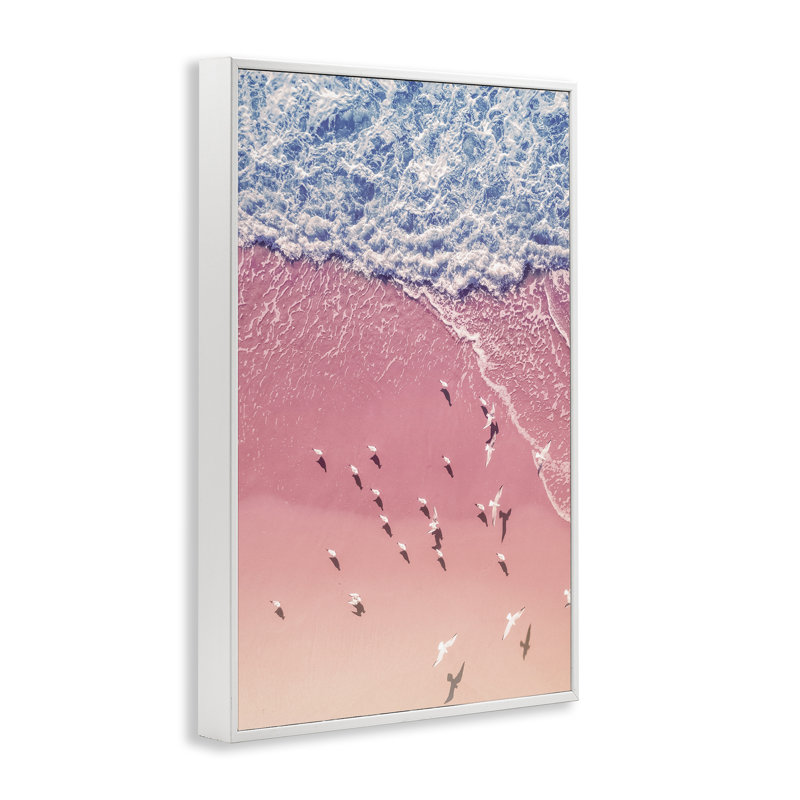 Art de giclée sur la plage rose par Nataly White, Estampe numérique encadrée blanc bord de mer, H 24 po x l 16 po