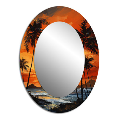 Tangerine Twilight Tropical Tranquility Sunset - Miroir décoratif floral ovale sur métal