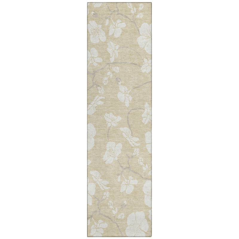Ensa Beige Washable Indoor-Outdoor Rug - , 2'3" x 7'6"