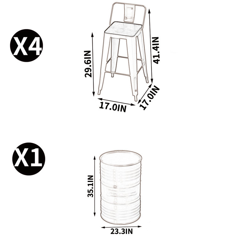 Kaiyel Pedestal Dining Set, 5, 41.4" H