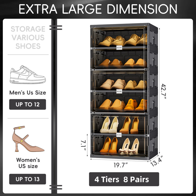  Armoire de rangement à chaussures pliable à 6 niveaux avec portes magnétiques noires, 4