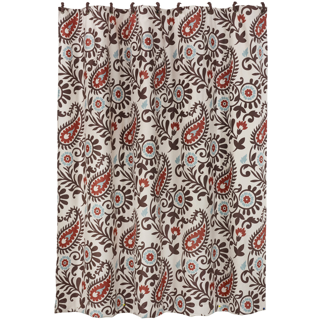 Rebecca Cream Brown Terracotta Paisley Pattern Western Shower Curtain with Hooks 72x72 inch Paseo Road by HiEnd Accents