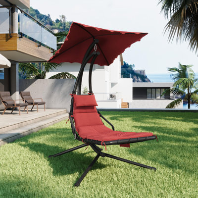 Outdoor Chaise Lounge Swing Chair with Canopy, Hanging Curved Lounger for Patio, Pool, Garden, or Backyard by Wrought Studio
