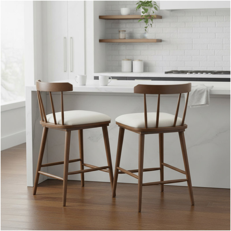 Ensemble de 2 tabourets de comptoir rembourrés en bois Olivia, Noyer