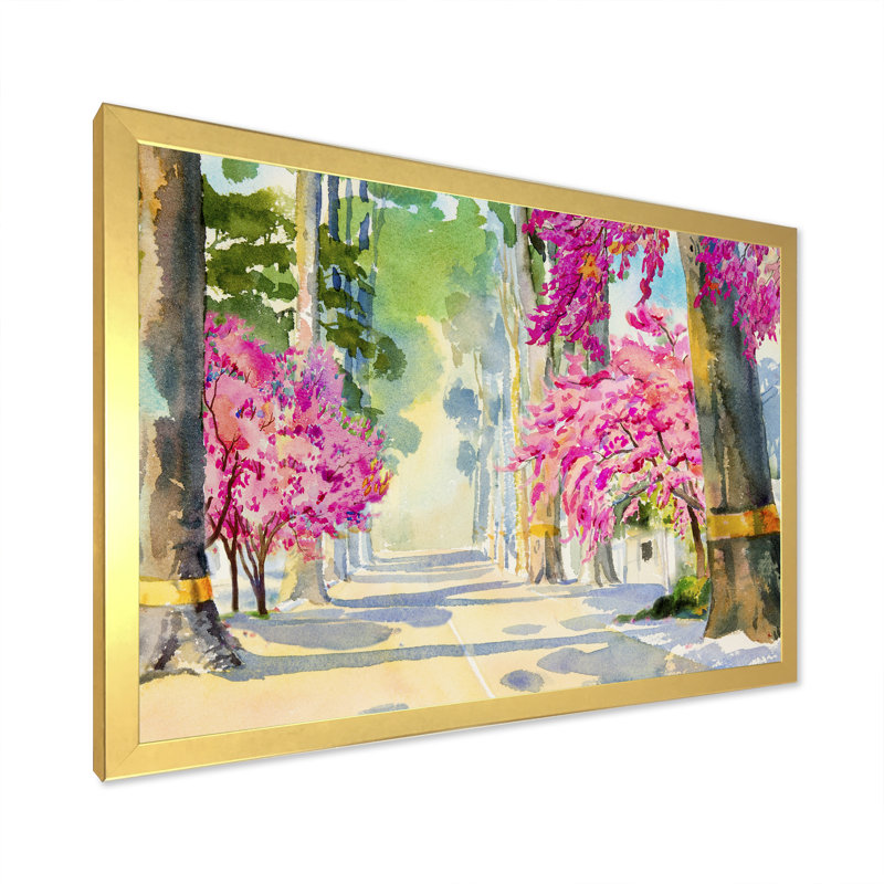 «Path To The Enchanted Pink Forest III», reproduction sur toile flottante, Cadre doré, H 30 po x l 40 po x P 1,5 po