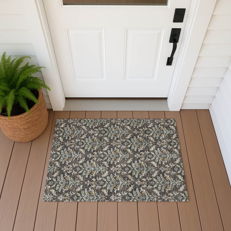 Tapis damassé intérieur / extérieur lavable à la machine ACN2325, Rectangle 1 pi 8 po x 2 pi 6 po