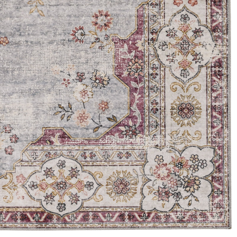 Tapis bleu pâle et ivoire lavable à la machine Delacroy, Rectangle 5 pi x 7 pi