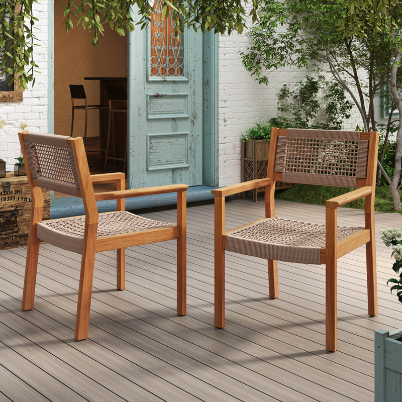 Acacia Wood Outdoor Rattan Chairs, Light Brown/Teak