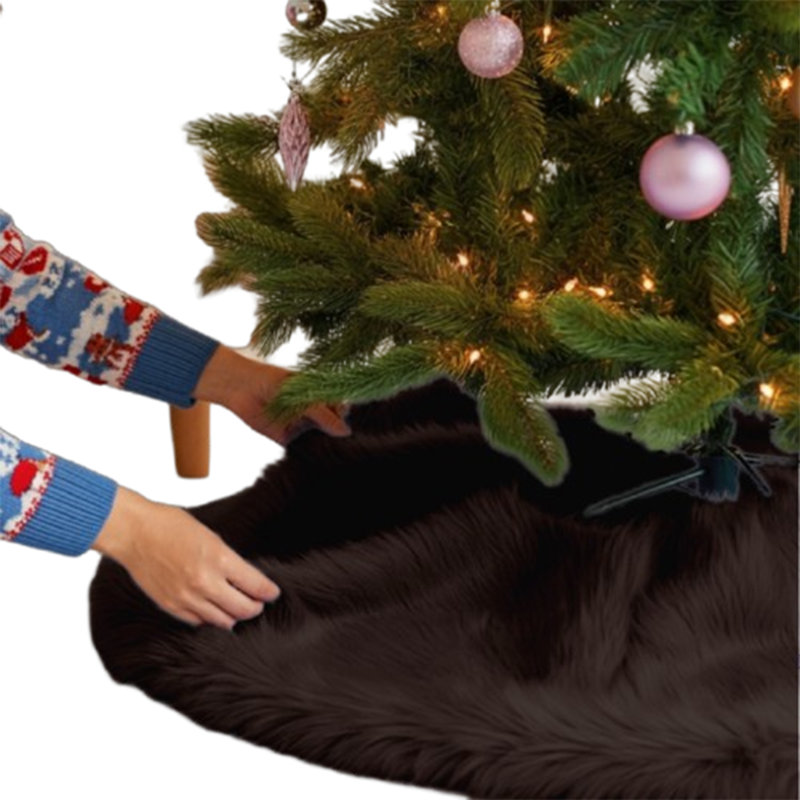 Jupe d'arbre en fausse fourrure avec bords arrondis Fabricla, L 60 po x L 60 po, Brun