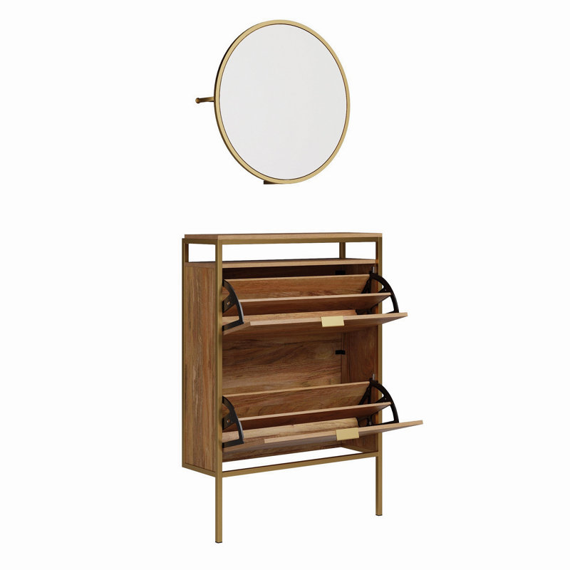 Wall-Mounted Shoe Cabinet With Mirror
