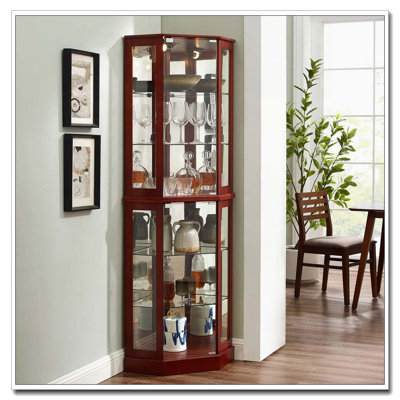 Vitrine de coin à 6 tablettes avec lumières et miroirs
