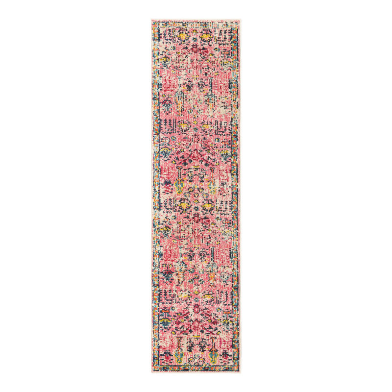 Tapis rose à motif abstrait Ector, Tapis de couloir 2 pi 7 po x 12 pi, Pink