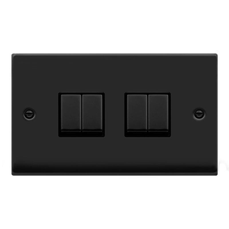 Matt Black 10A 4 Gang 2 Way Ingot Light Switch