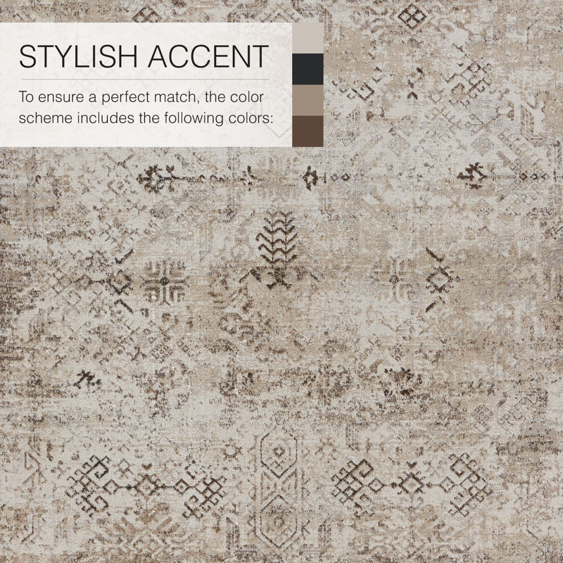 Phoebe Machine WashableGeometric Area Rug in Brown/ Cream, Runner 2'8" x 10'