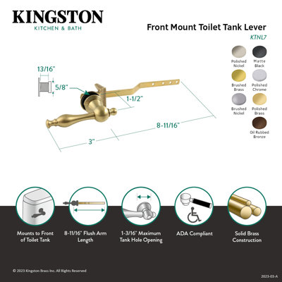Levier de réservoir de toilette à fixation frontale Kingston Brass Naples