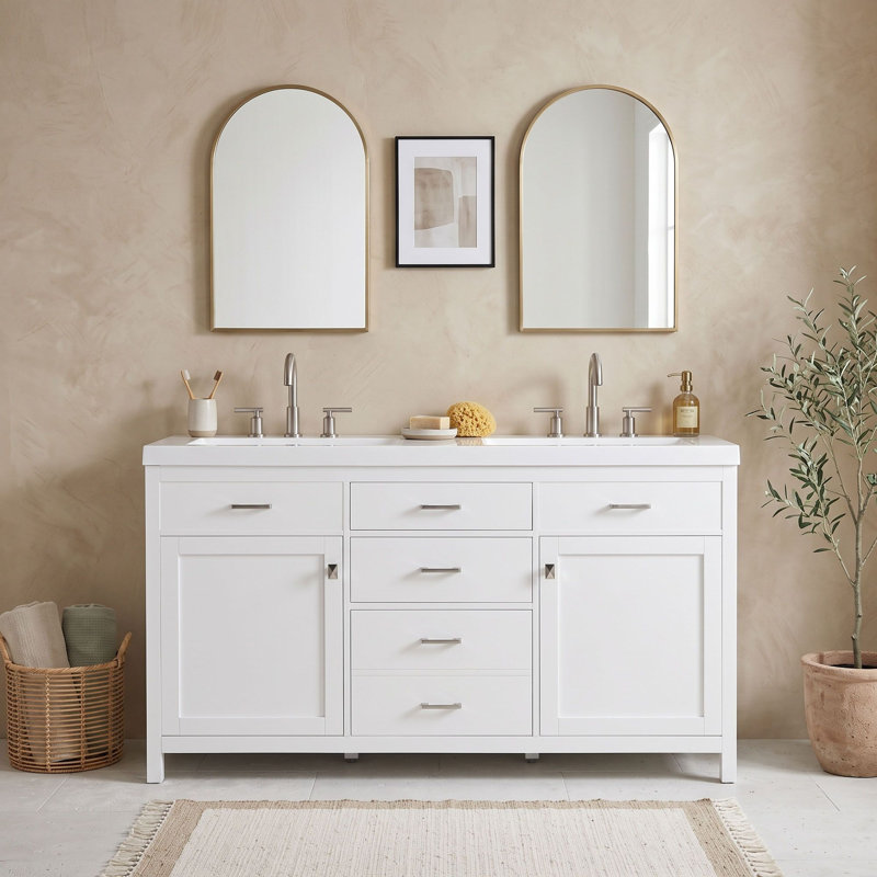 Meuble-lavabo en bois avec lavabo, tablette réglable, tiroirs et portes
