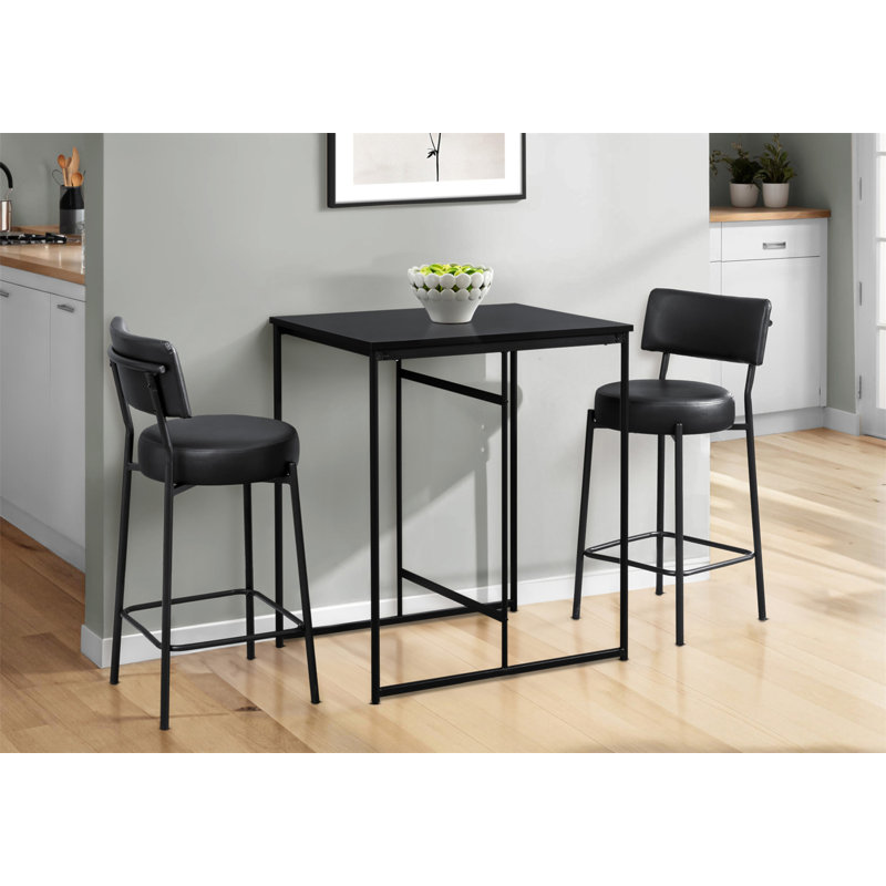 Tabouret de bar, hauteur de comptoir, ensemble de 2, cuisine, aspect cuir noir, métal noir, contemporain, moderne