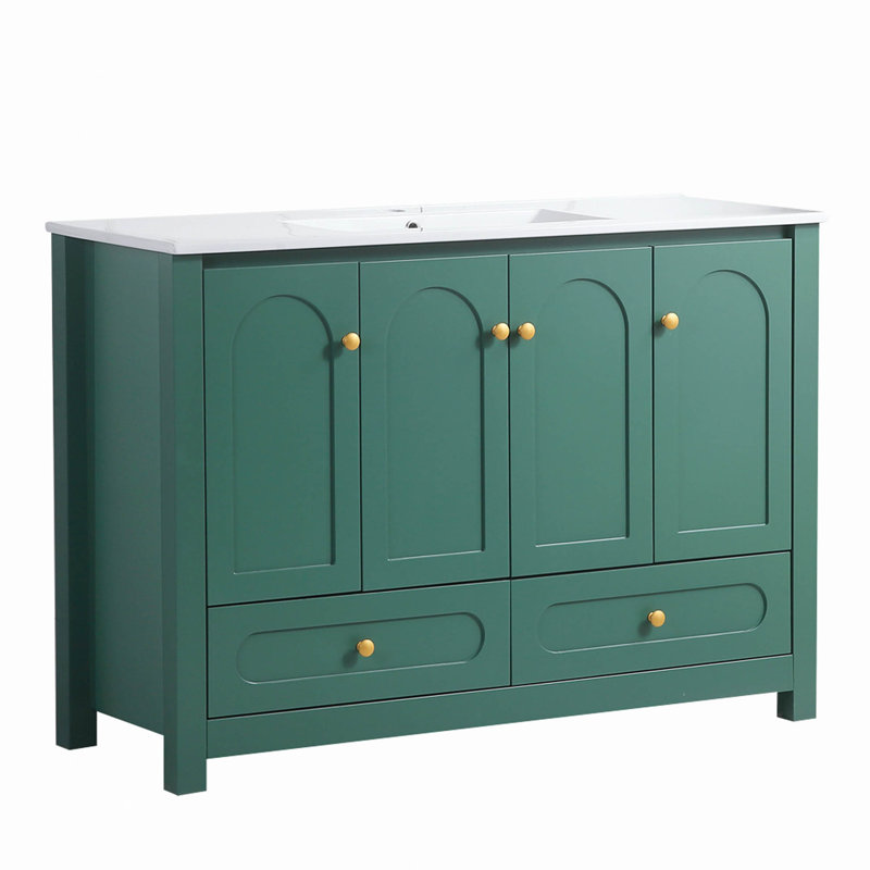 Meuble-lavabo de 48 po de largeur avec un grand espace de rangement - une armoire avec 4 portes à fermeture douce et 2 tiroirs (excluant le lavabo en céramique)
