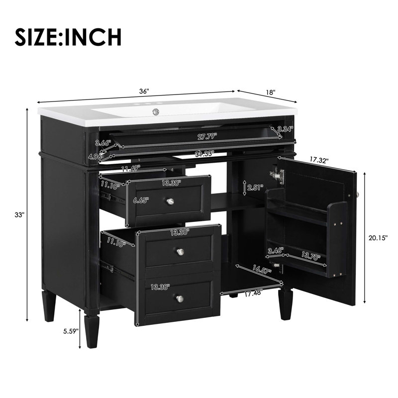 Meuble-lavabo 36 po avec lavabo supérieur, Noir