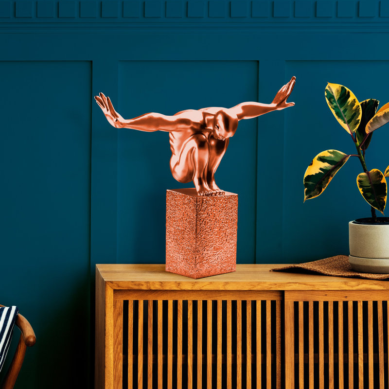 Hand-Painted Decorative Object, Copper Color, 19.7 x 16.9 x 7.9 inches | 100% Polyester Material, Unique Design | Ideal for Home Décor, Living Room Accents, Adds Elegance & Style to Any Space