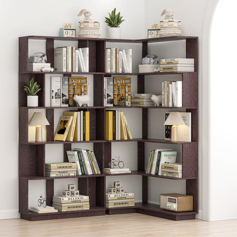 Bibliothèque d'angle peu encombrante de 90 cm + combinaison extensible de bibliothèque de 80 cm, ensemble de 2 tablettes de présentation, sang de bœuf rouge foncé et 4 autres couleurs en option, meubles combinés et assortis
