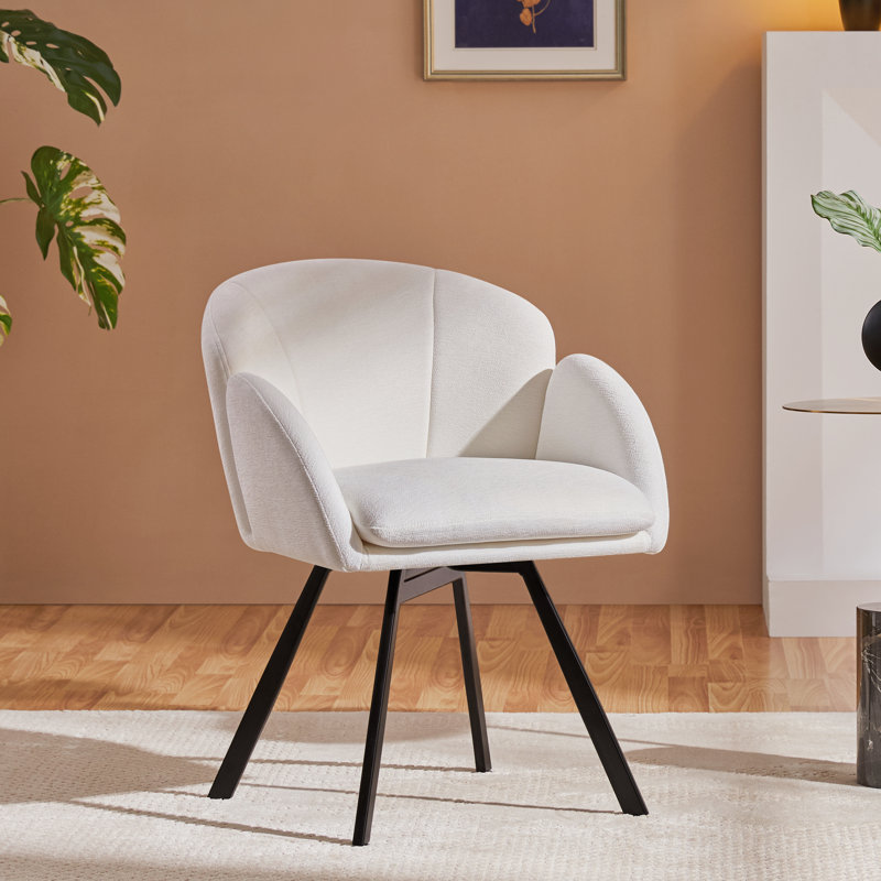 Flower-shaped Swivel Chenille Accent Armchair, White Polyester