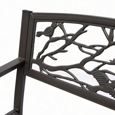 50" Garden Bench, Outdoor Patio Bench with Animal Pattern, Cast Steel Metal Bench for Yard, Lawn, Porch