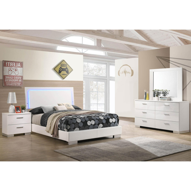 Ensemble de chambre à coucher 4 pièces blanc brillant, Double