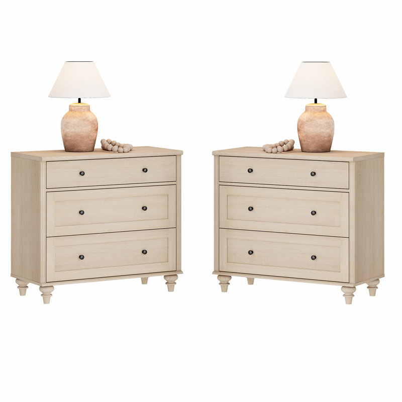 Scarlett Mid-Century Modern 3-Drawer Nightstand, Oak , Set of 2
