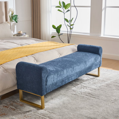 Banc en chenille avec pieds et accoudoirs en métal