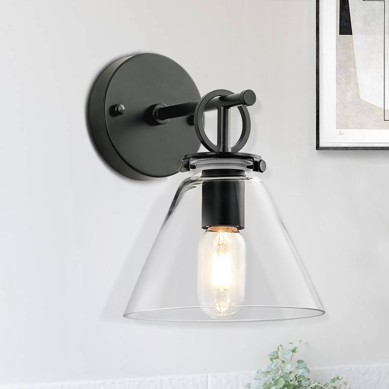 Wulfsohn Iron Glass Single Armed Sconce, Matte Black