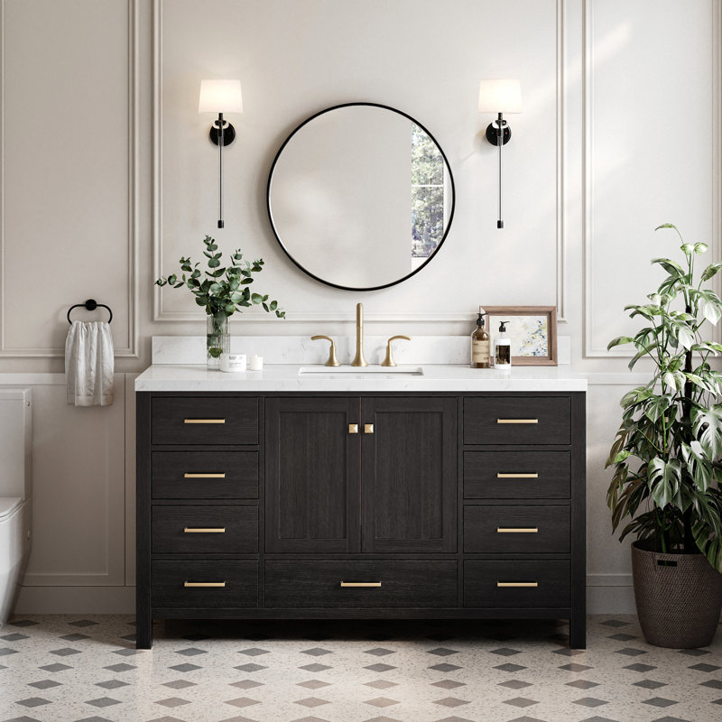 Cambridge 60'' W Single Bathroom Vanity Base, Brushed Nickel, Gray