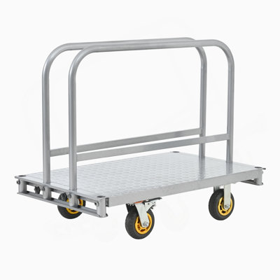 2-In-1 Steel Panel Truck Cart 2200 LBS, Heavy Duty Platform Truck Carts With 4 Side Handrails, Flatbed Lumber Cart Drywall Carts With 4X6" Rubber Swiv