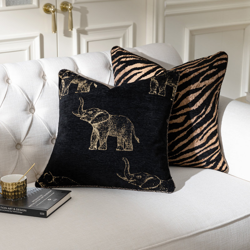Housse de coussin en chenille 1 pièce à motif éléphant 20 po x 20 po pour canapé-lit, salon, chambre à coucher, 20"x20"