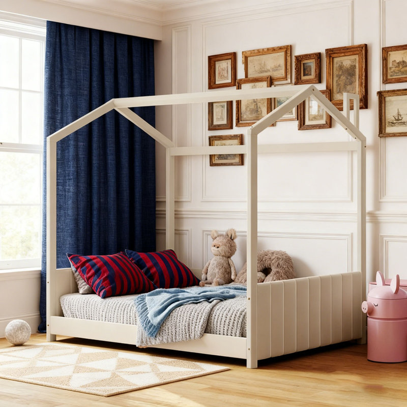 Lit en bois Velvet House, Beige, Complète