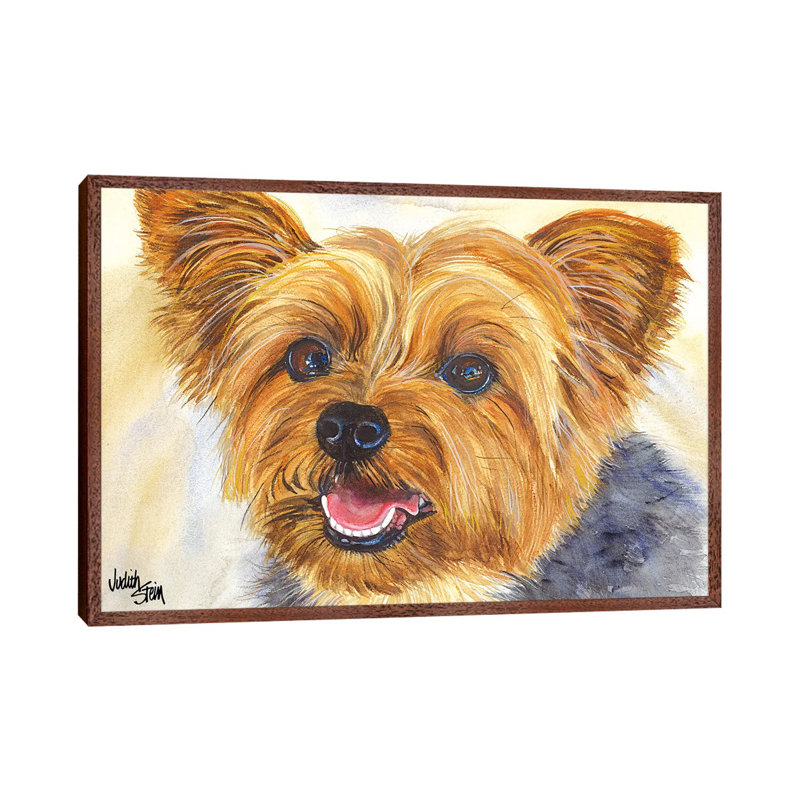 Duke - Blue Yorkshire Terrier by Judith Stein - Painting on Canvas, Classic Brown Wood Framed, 66.04 cm H x 45.72 cm W