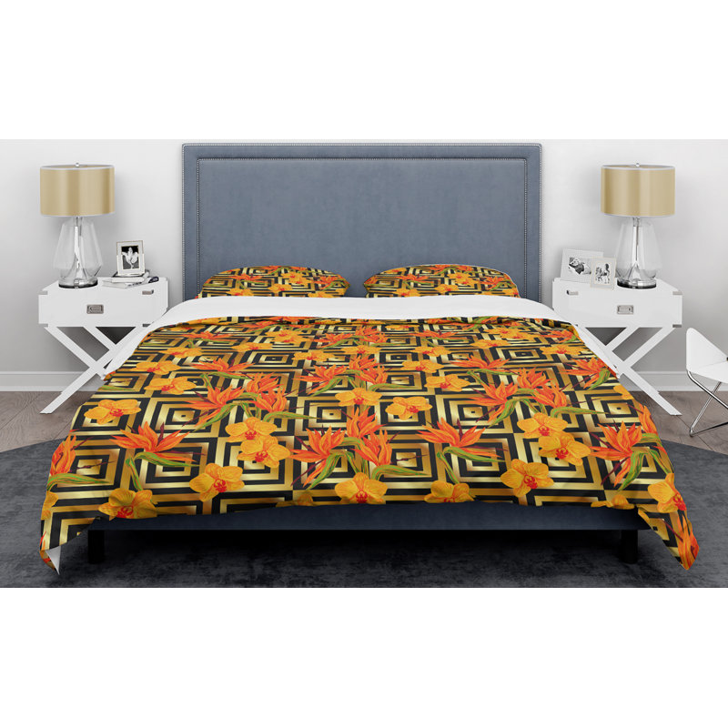 Modern & Contemporary Polyester Twill Geometric Shapes Duvet Cover, Twin Duvet Cover + 1 Sham, Tropical Luxury III