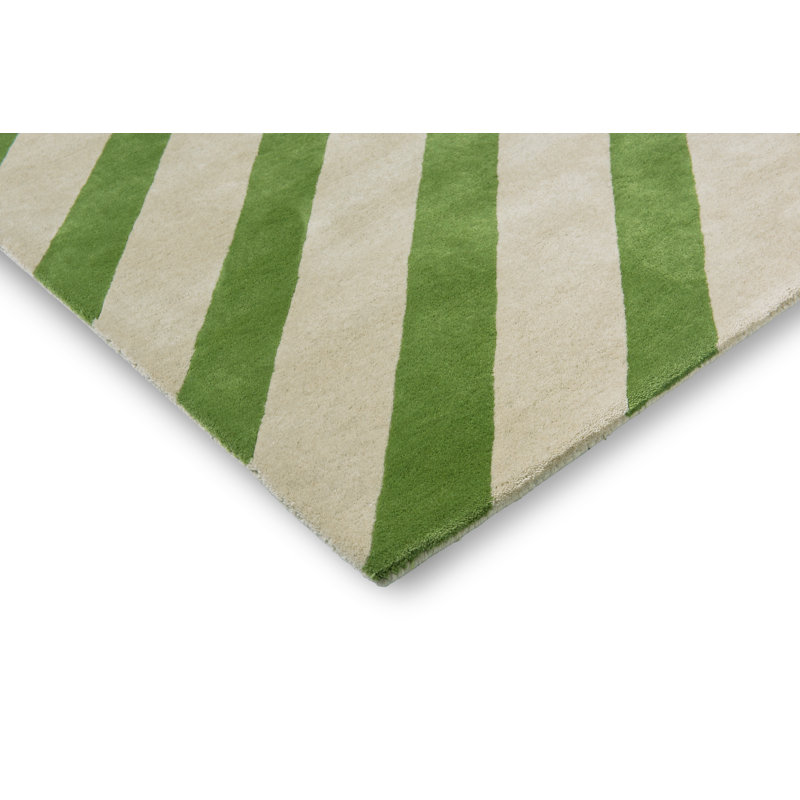 Hand Tufted Wool Striped Area Rug in Peridot/White, Rectangle 4'7" x 6'7"