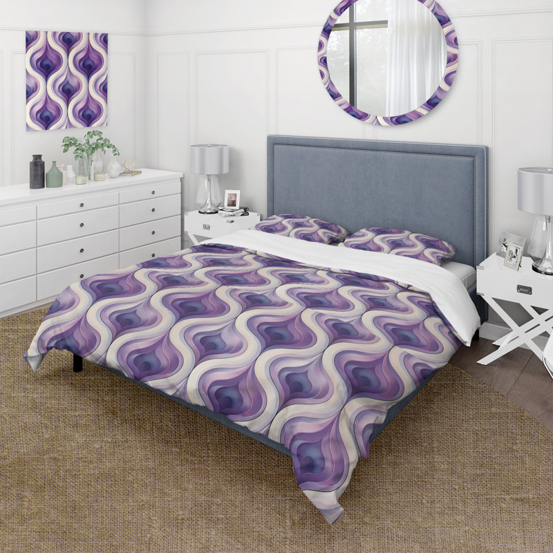 Ensemble de housse de couette mauve beige et quadrilobe Elegance - Mid-Century