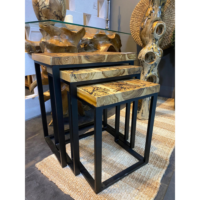 Jerie Solid Wood Top 3-Piece Nesting Tables