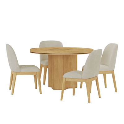 Picket House Furnishings Camelot 5PC Standard Height Dining Set In Natural-Round Table And Four Chairs